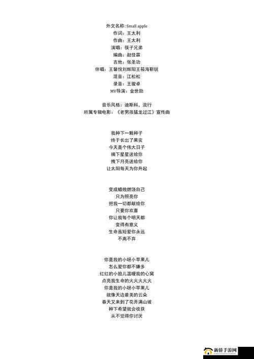 精东影视文化传媒 mv 的歌词是什么：你是我的小呀小苹果儿